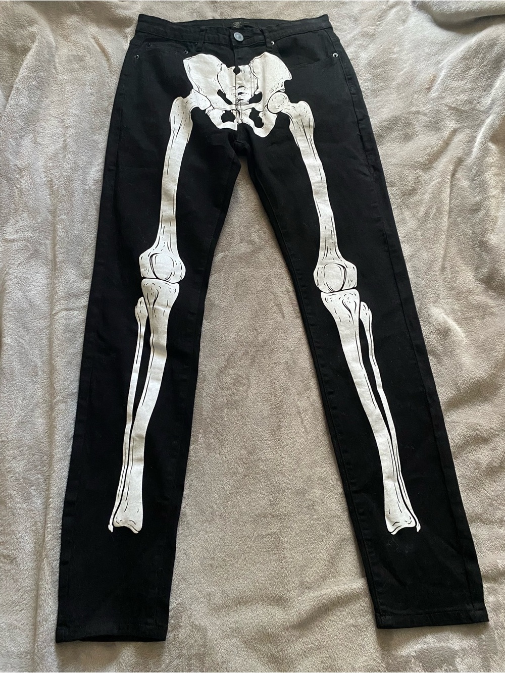 Forever 21 Black Skinny Jeans with White Skeleton Print